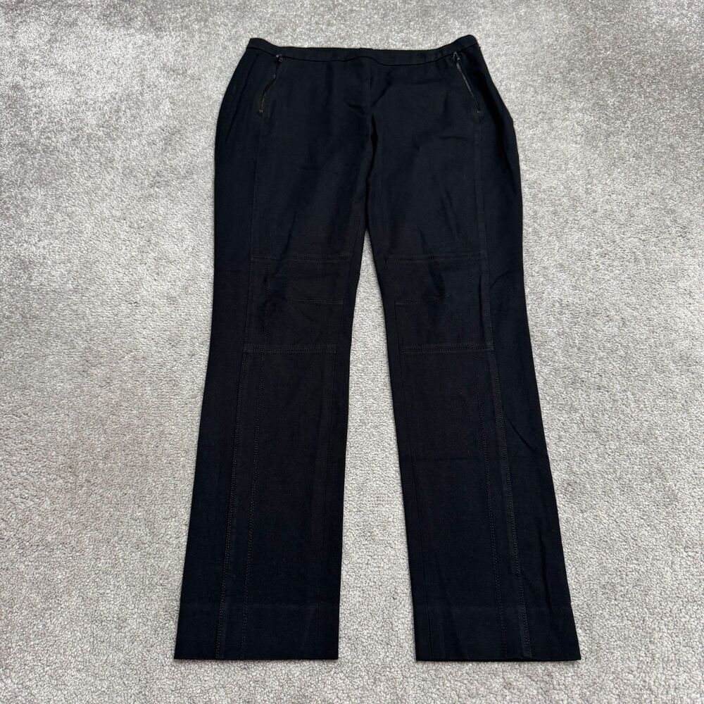Elie Tahari Cotton Mid Rise Trouser Pants Womens 6 Black Straight Leg Stretch